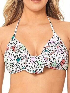 Salt + Cove Junior's Animal Print Ruffle Halter Bikini Top Swim Surf Size XL